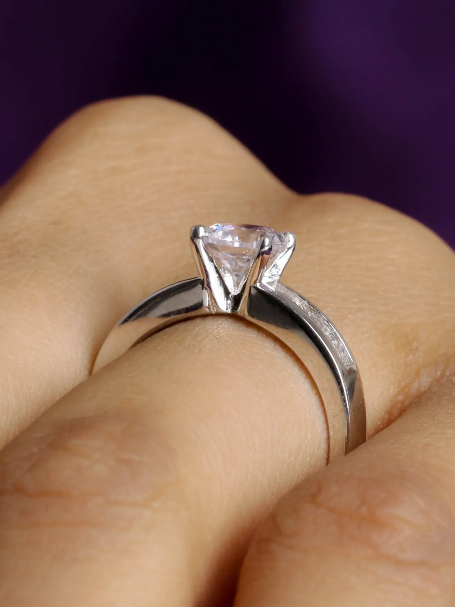 0.5 Carat Silver American Diamond Solitaire Ring