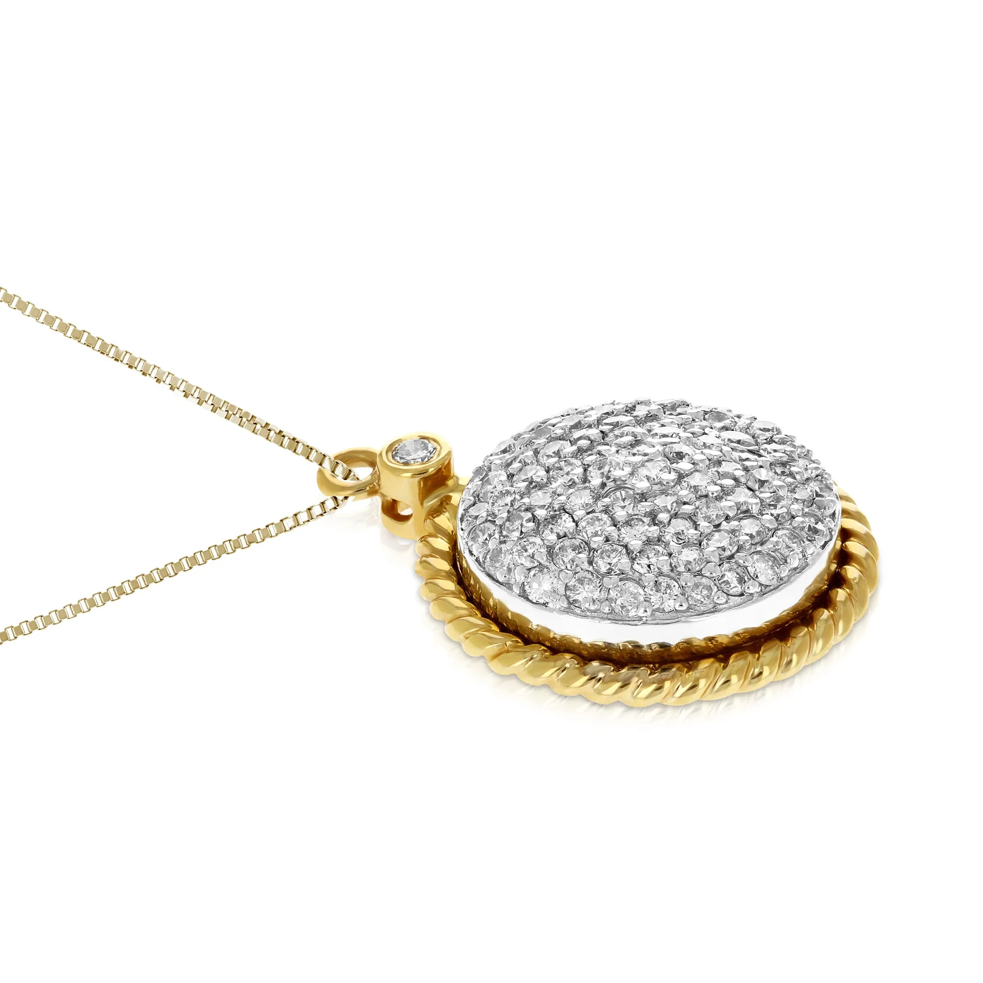 0.60 cttw Diamond Circle Composite Pendant Necklace 14K Yellow Gold with Chain