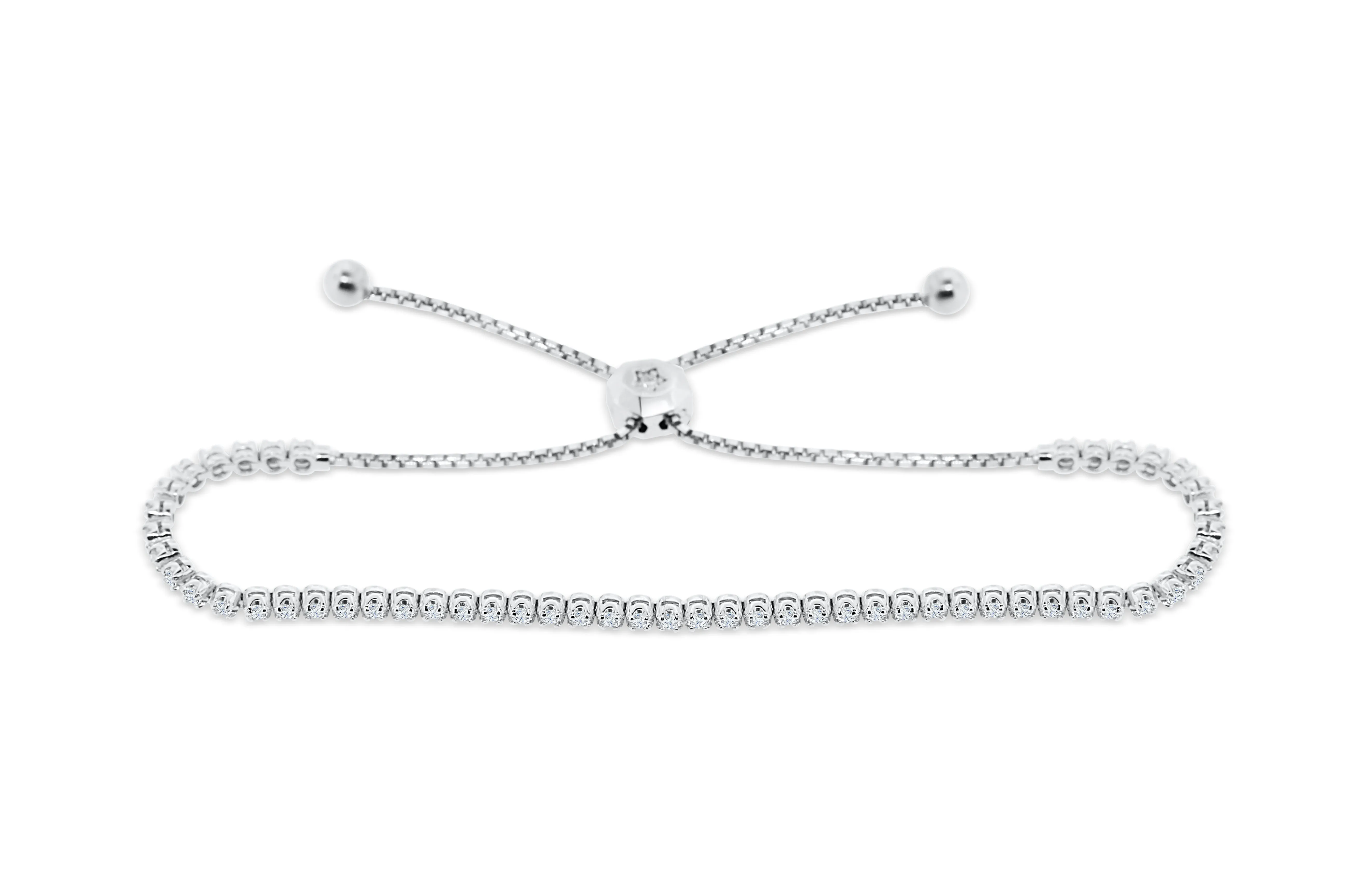 0.85 CT TW Bolo Adjustable Diamond Bracelet 14K White Gold DBR001