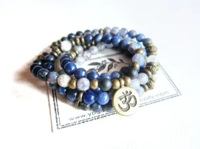 108 Bead Mala in Russian Shungite, Selenite, Sodalite and Iolite Necklace