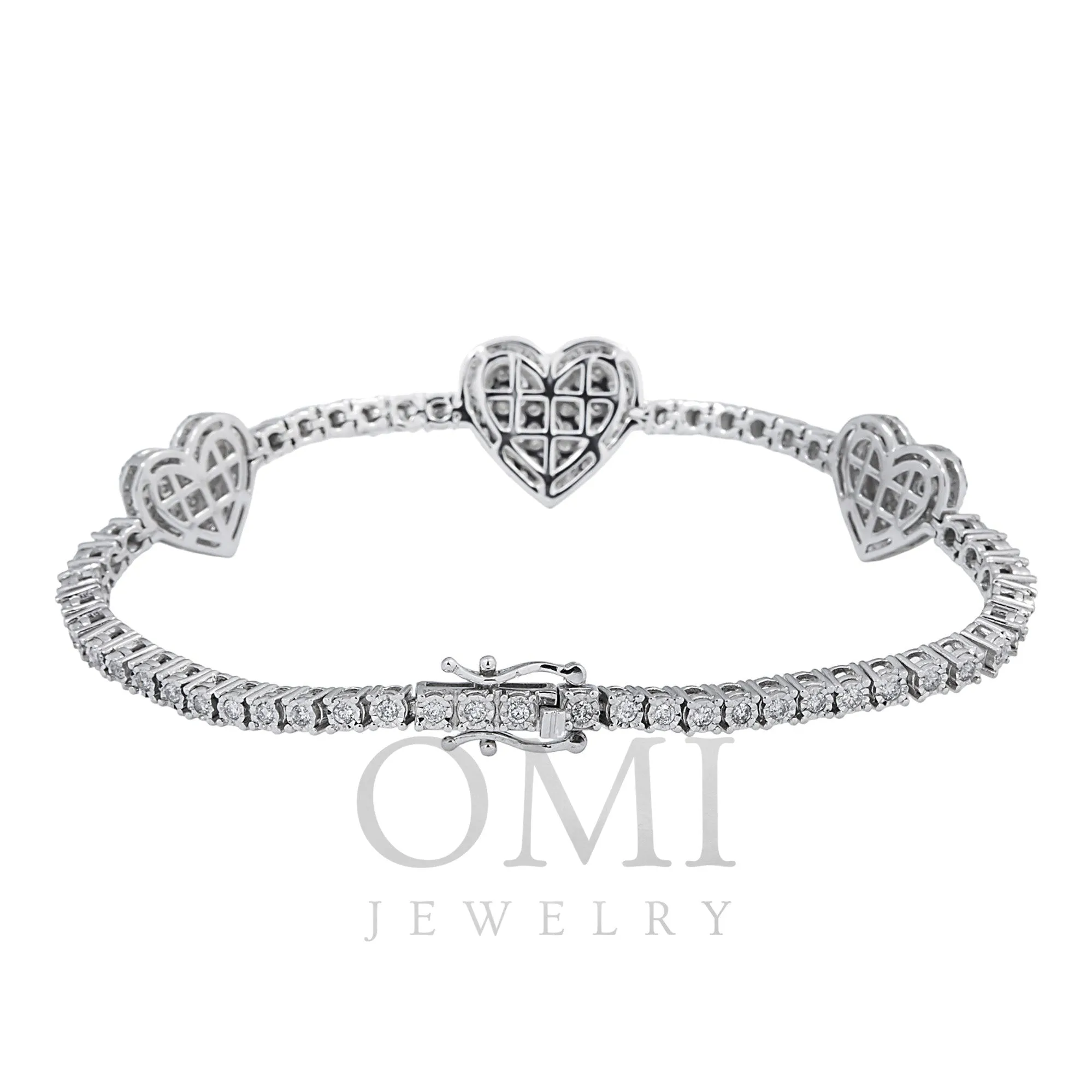 10K GOLD ROUND DIAMOND HEARTS TENNIS BRACELET 2.00 CT