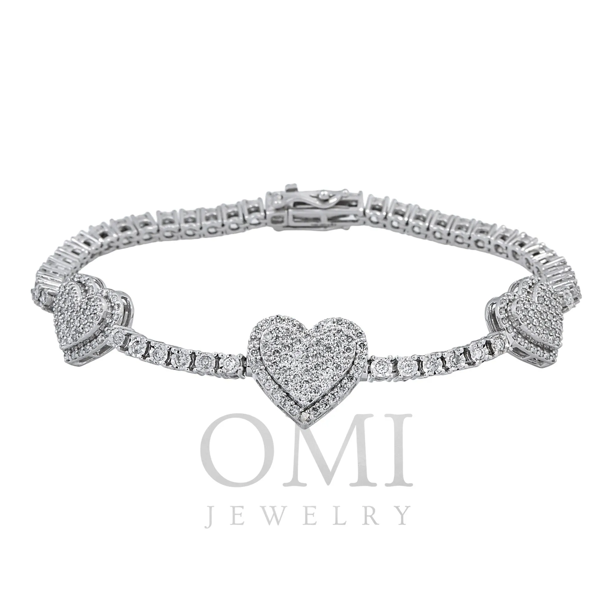 10K GOLD ROUND DIAMOND HEARTS TENNIS BRACELET 2.00 CT