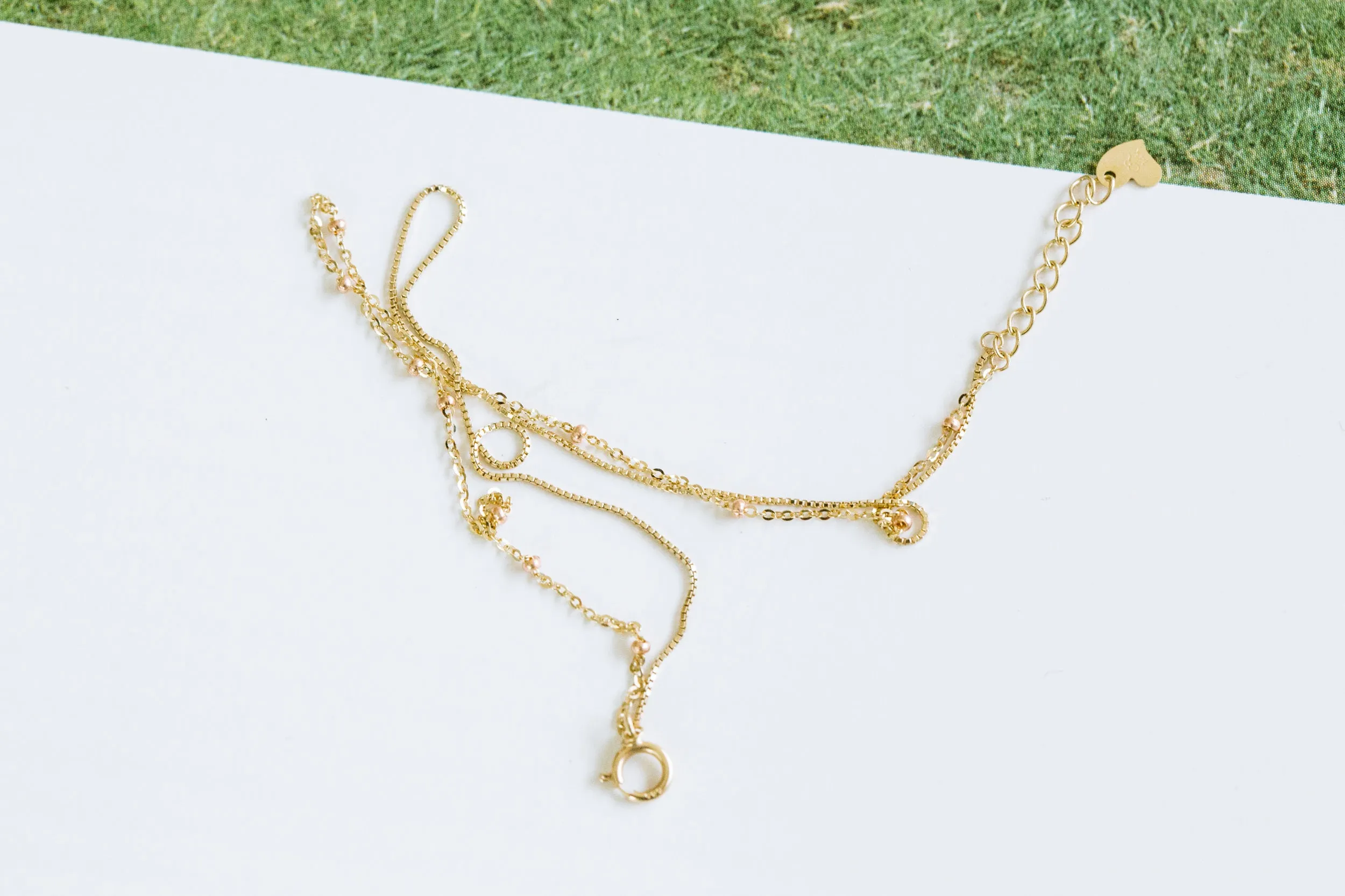 14K Gold Mother's Bridesmaid Gift Personalized Bead Chain Anklet Bracelet