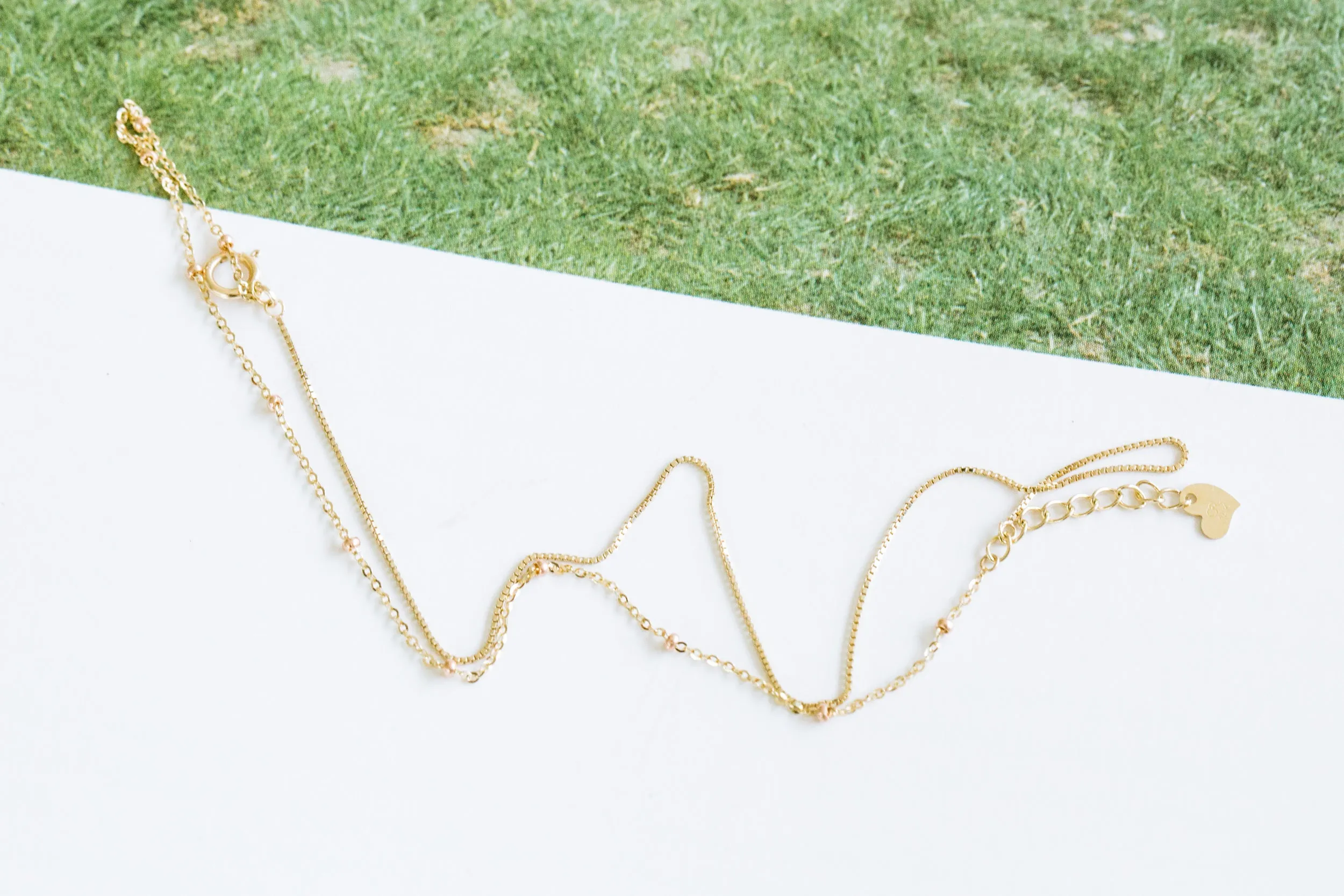 14K Gold Mother's Bridesmaid Gift Personalized Bead Chain Anklet Bracelet