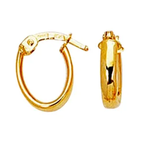 14k Gold Oval Hoop Earrings, Diameter 12mm