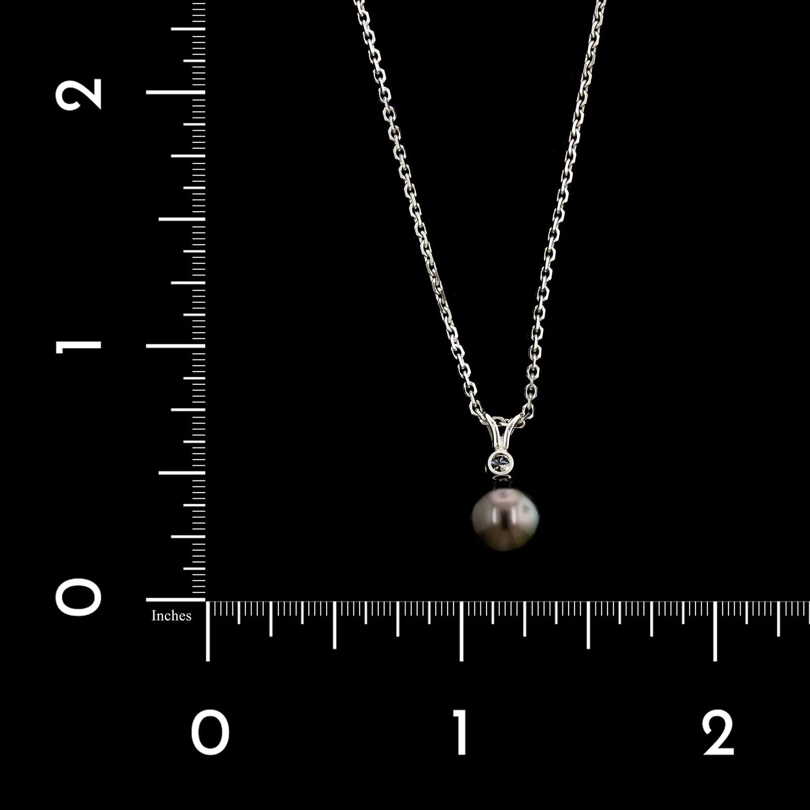 14K White Gold Estate Cultured Black Pearl and Diamond Pendant Necklace