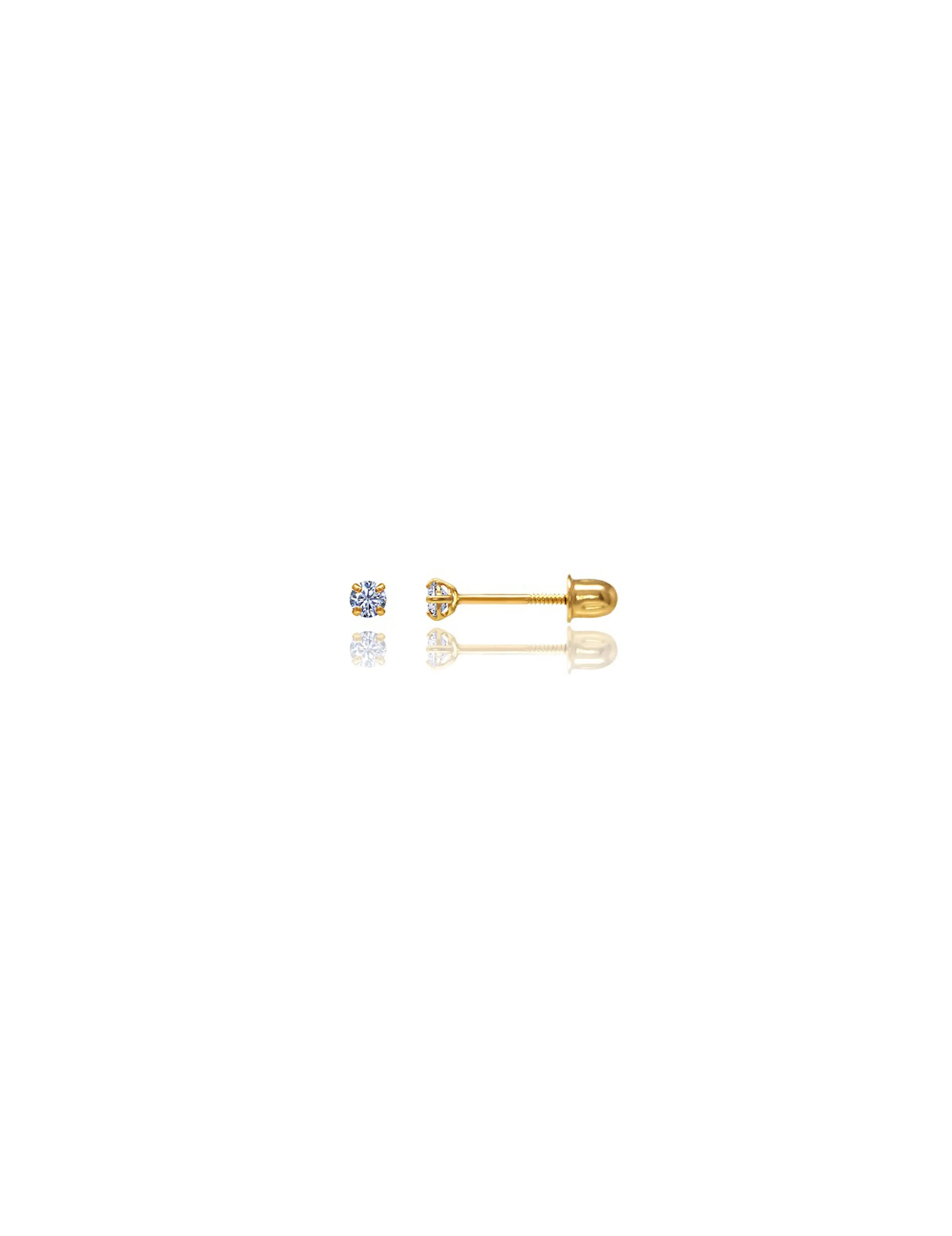 14K Yellow Gold 2MM Round CZ Screwback Stud Earrings