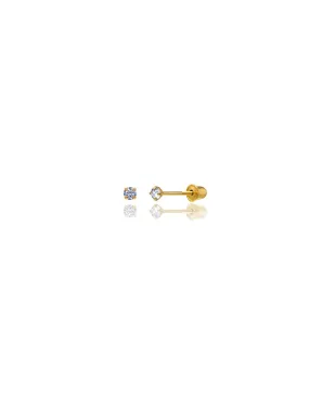 14K Yellow Gold 2MM Round CZ Screwback Stud Earrings