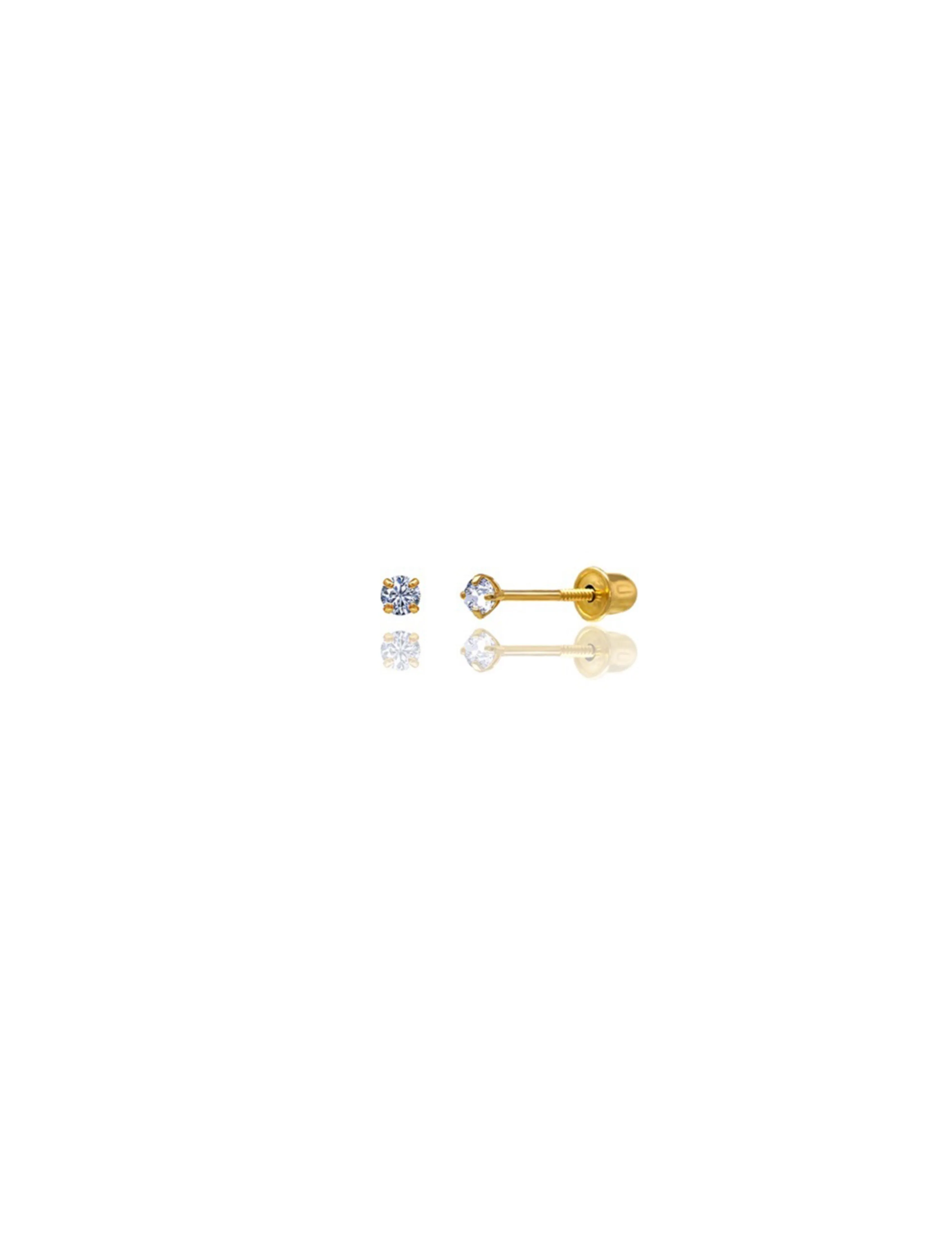 14K Yellow Gold 2MM Round CZ Screwback Stud Earrings