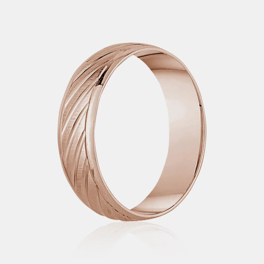 18K Diagonal Polished Lines Wedding Band