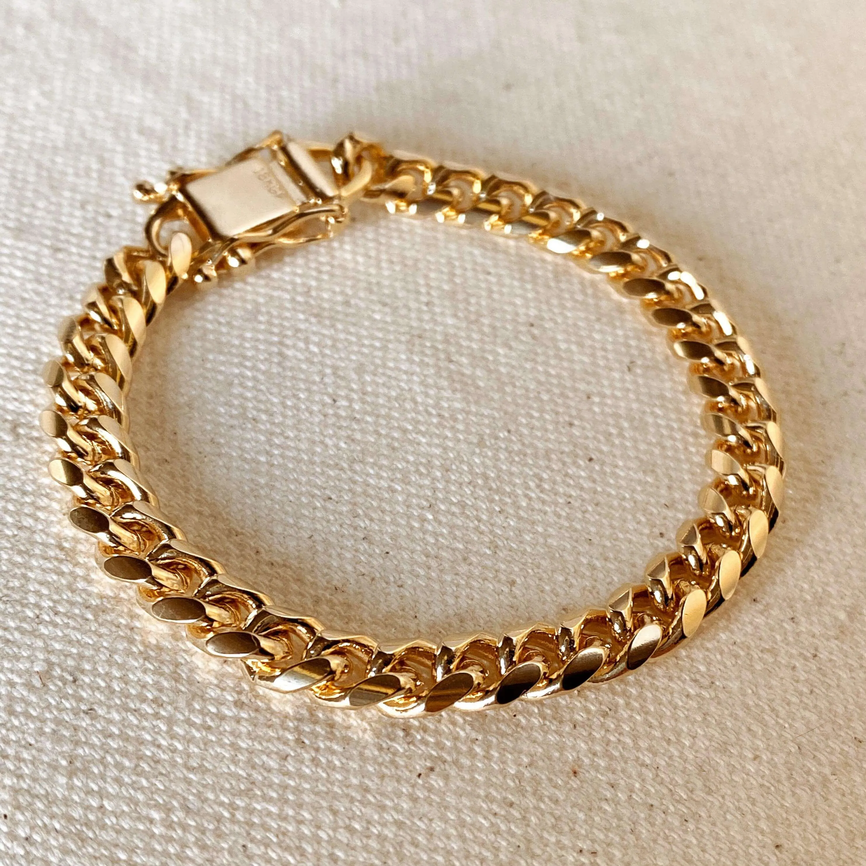 18k Gold Filled Chunky Cuban Bracelet Featuring Box Lock Clasp