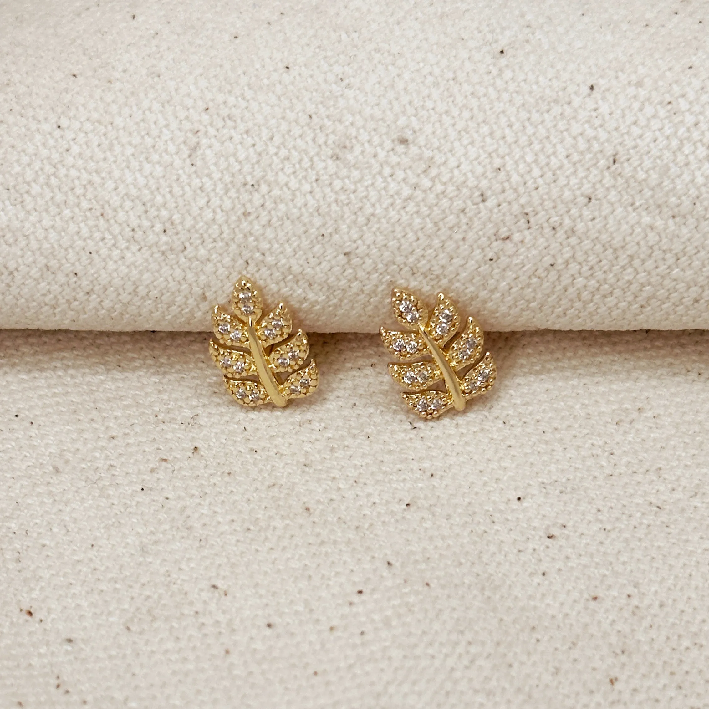 18k Gold Filled CZ Leaf Stud Earrings