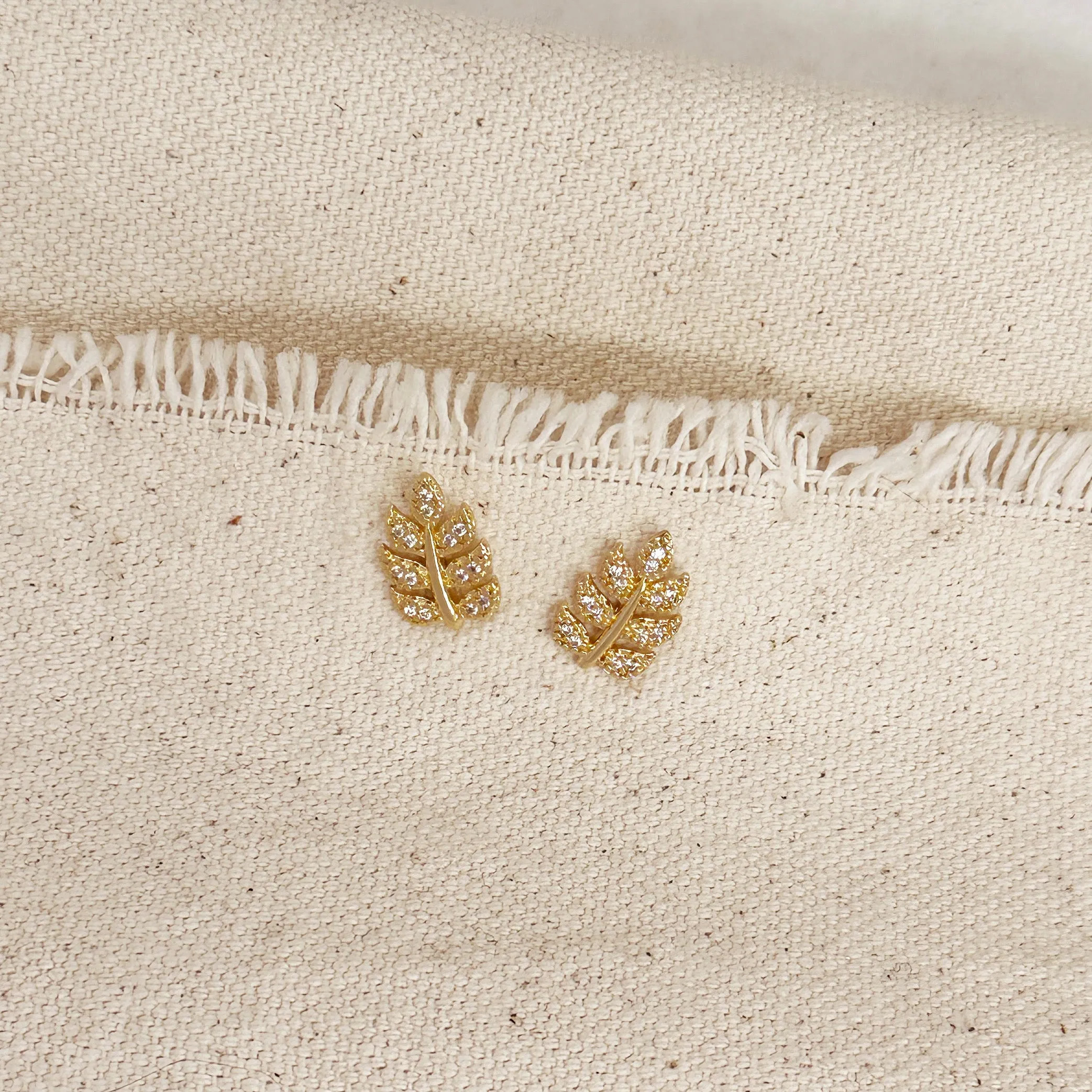 18k Gold Filled CZ Leaf Stud Earrings