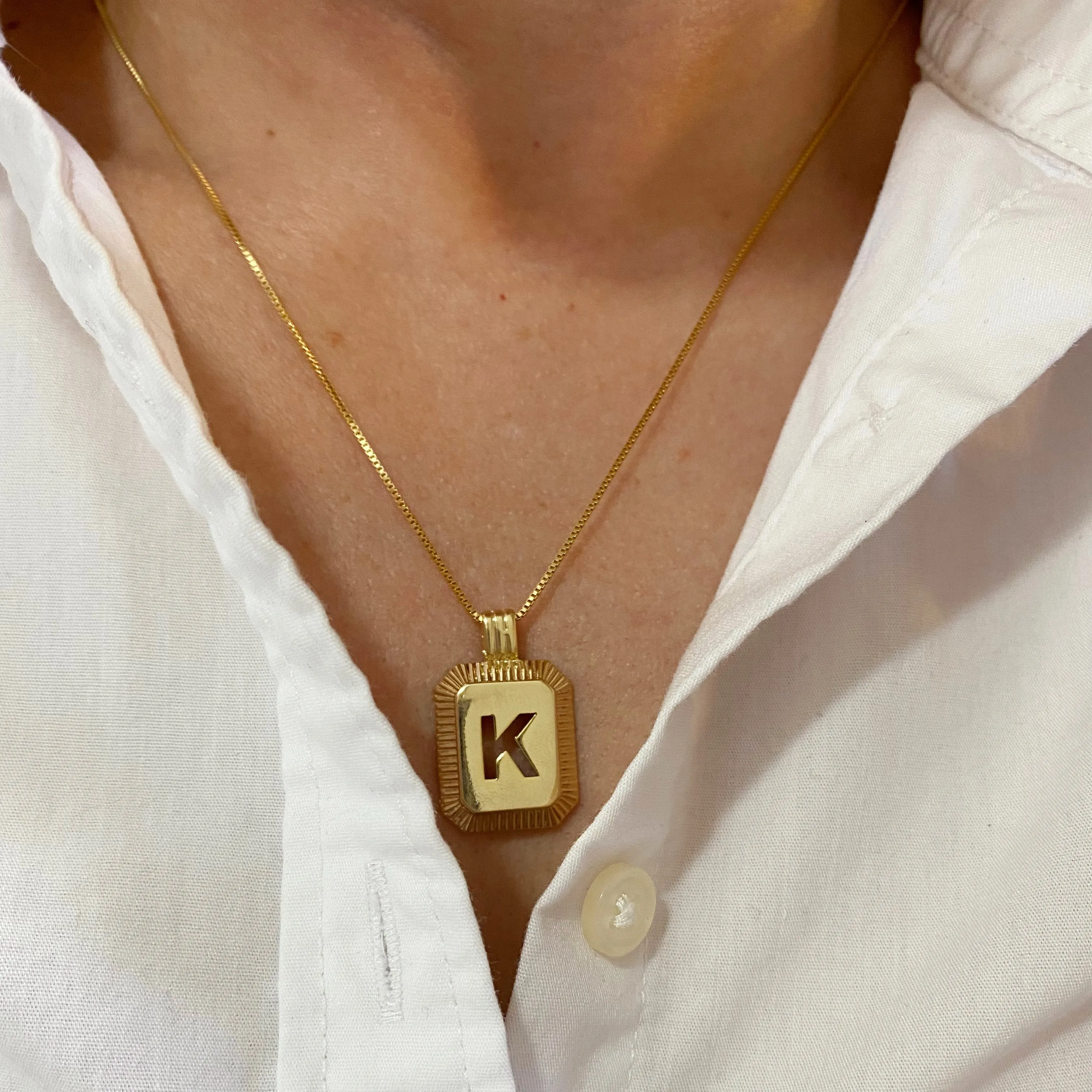 18k Gold Filled Initial Plate Pendant Letter K