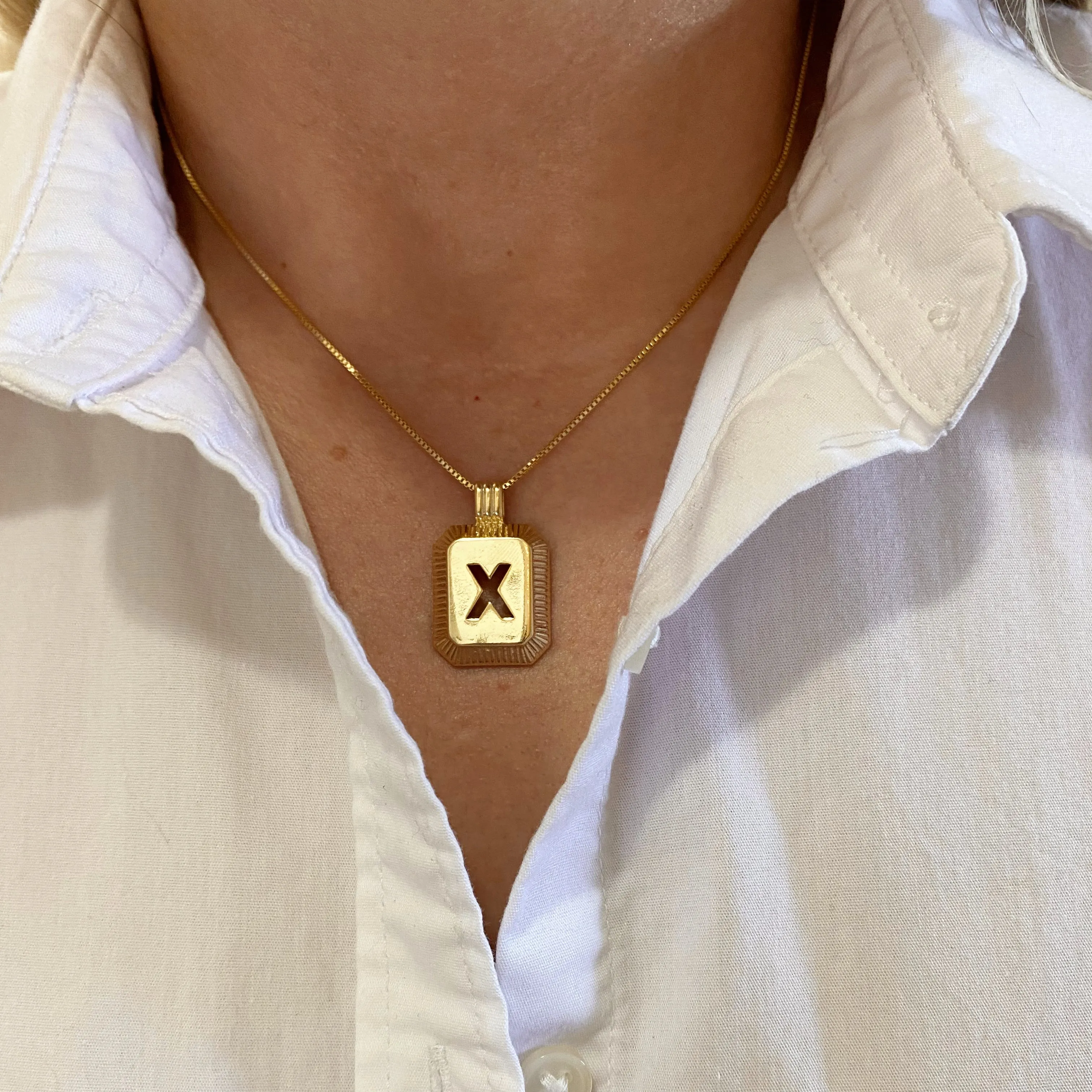 18k Gold Filled Initial Plate Pendant Letter X