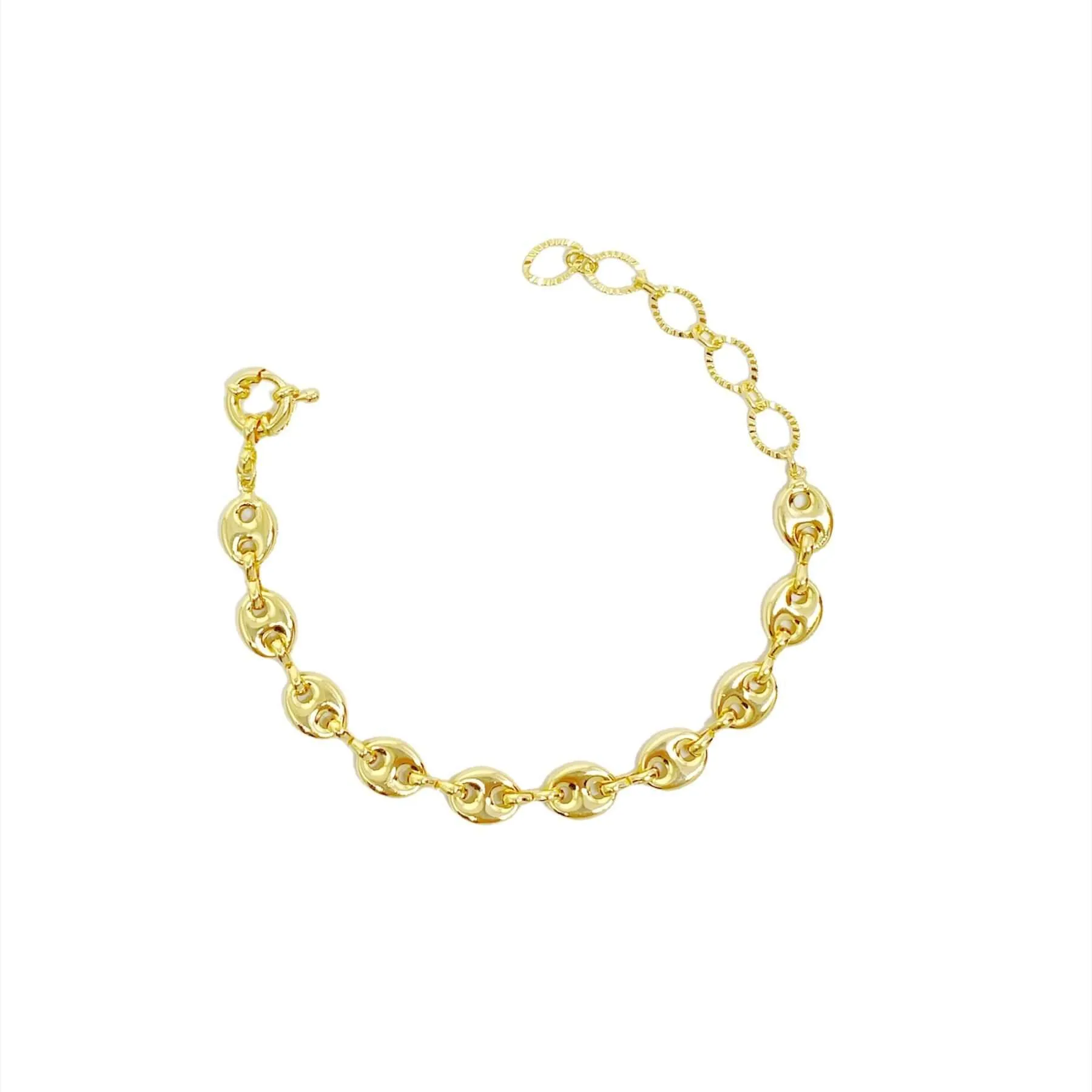 18k Gold Filled Puffy Mariner Bracelet Featuring Unique Chain Extender