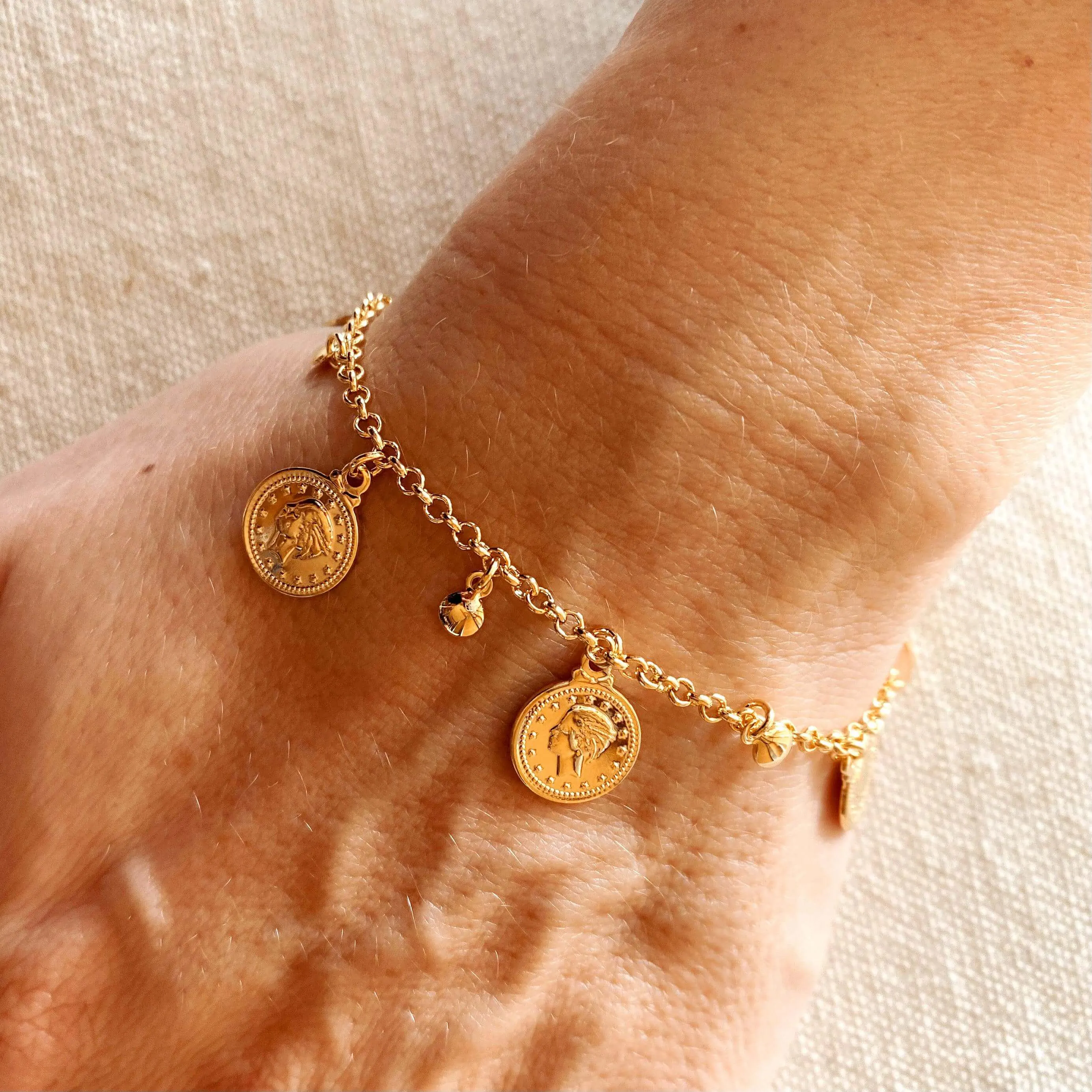 18k Gold Filled Queen Head Coin Bracelets for Women