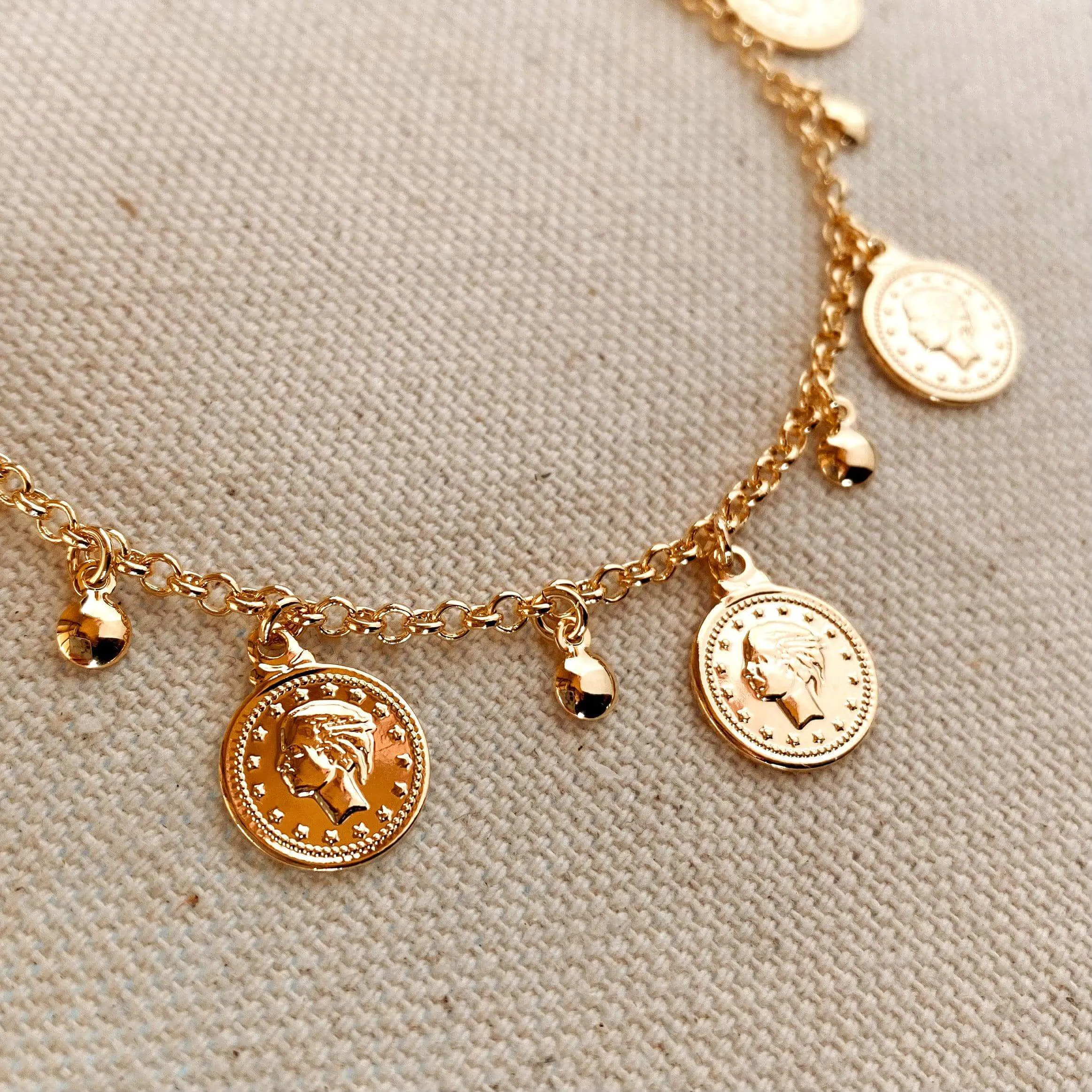 18k Gold Filled Queen Head Coin Bracelets for Women