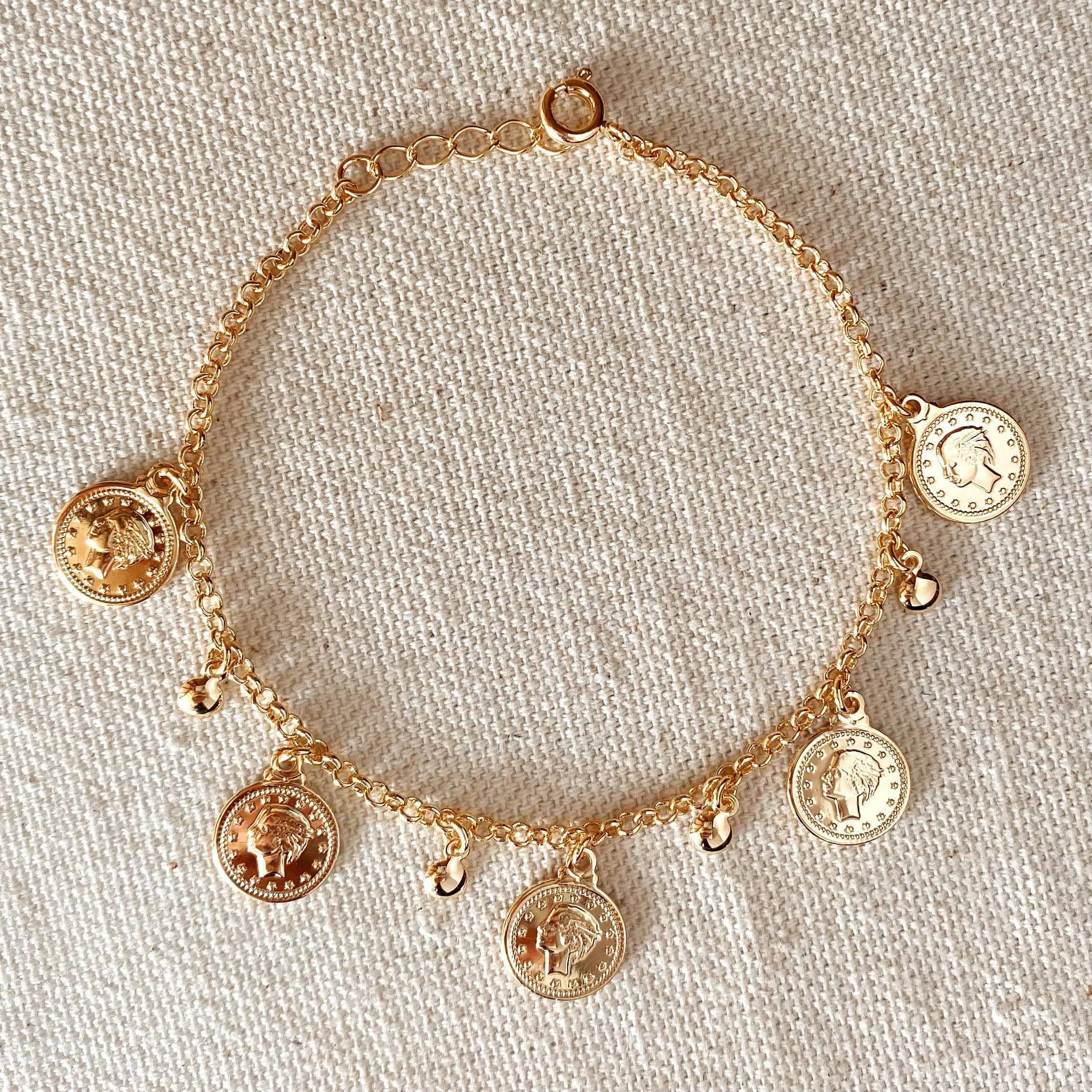 18k Gold Filled Queen Head Coin Bracelets for Women