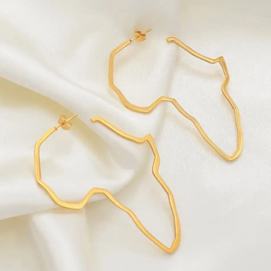 18K gold-plated Africa map earrings / charmed jewelry gift Gold Africa map Hoop earrings