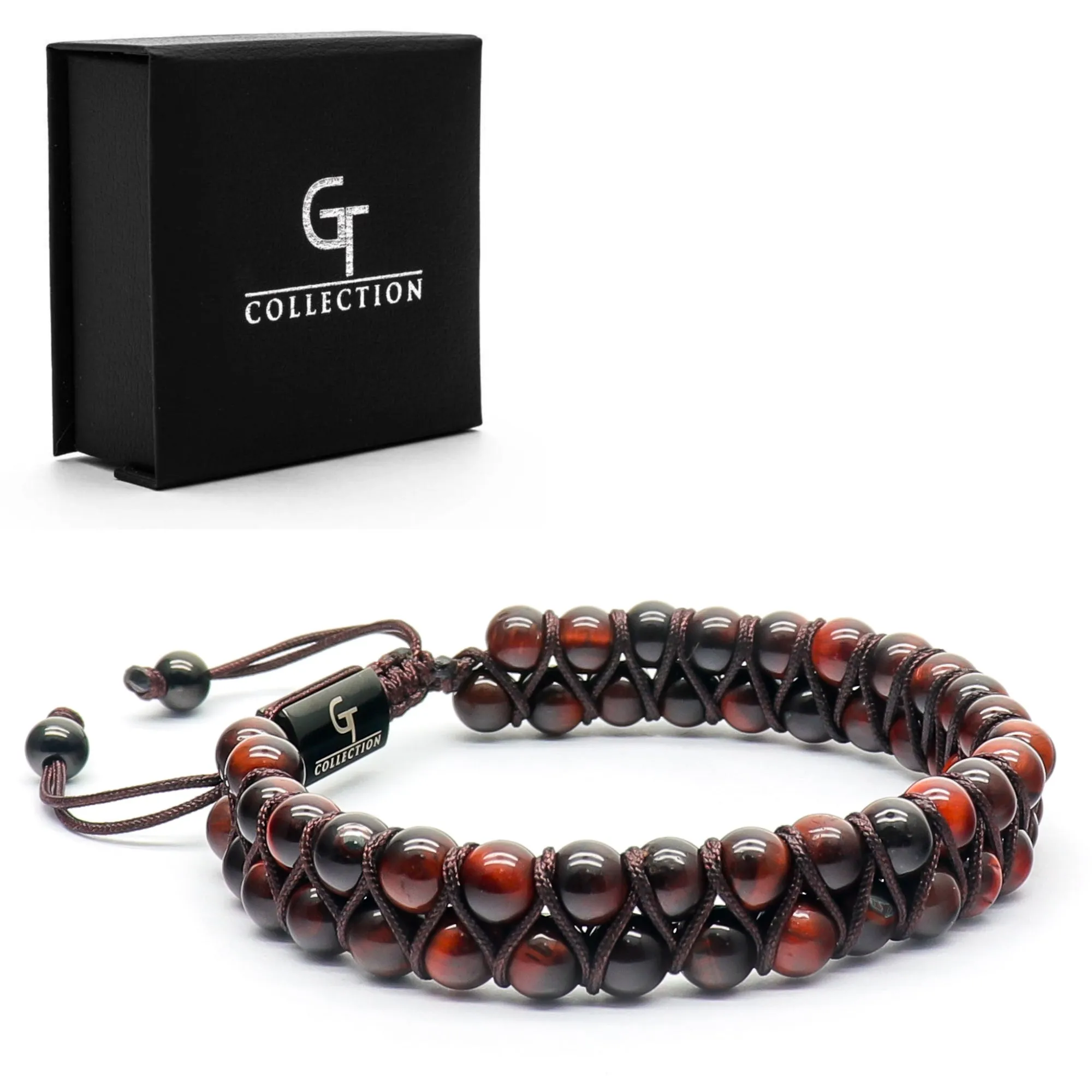 2 PIECE SET - RED TIGER EYE Double Bead & Flatbead Bracelet