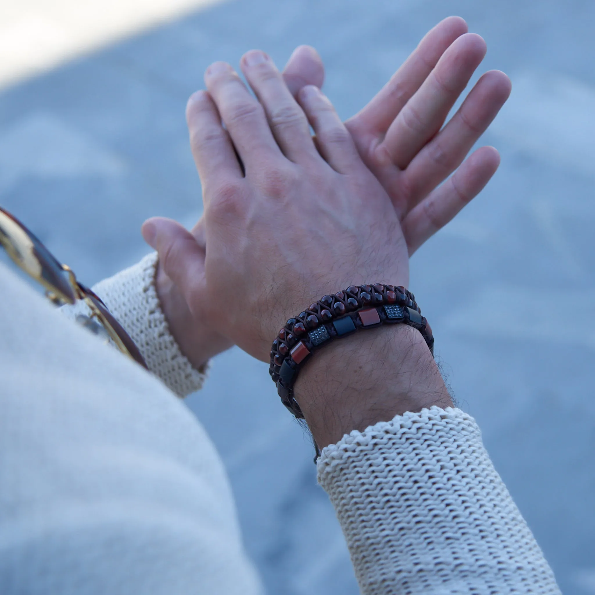 2 PIECE SET - RED TIGER EYE Double Bead & Flatbead Bracelet