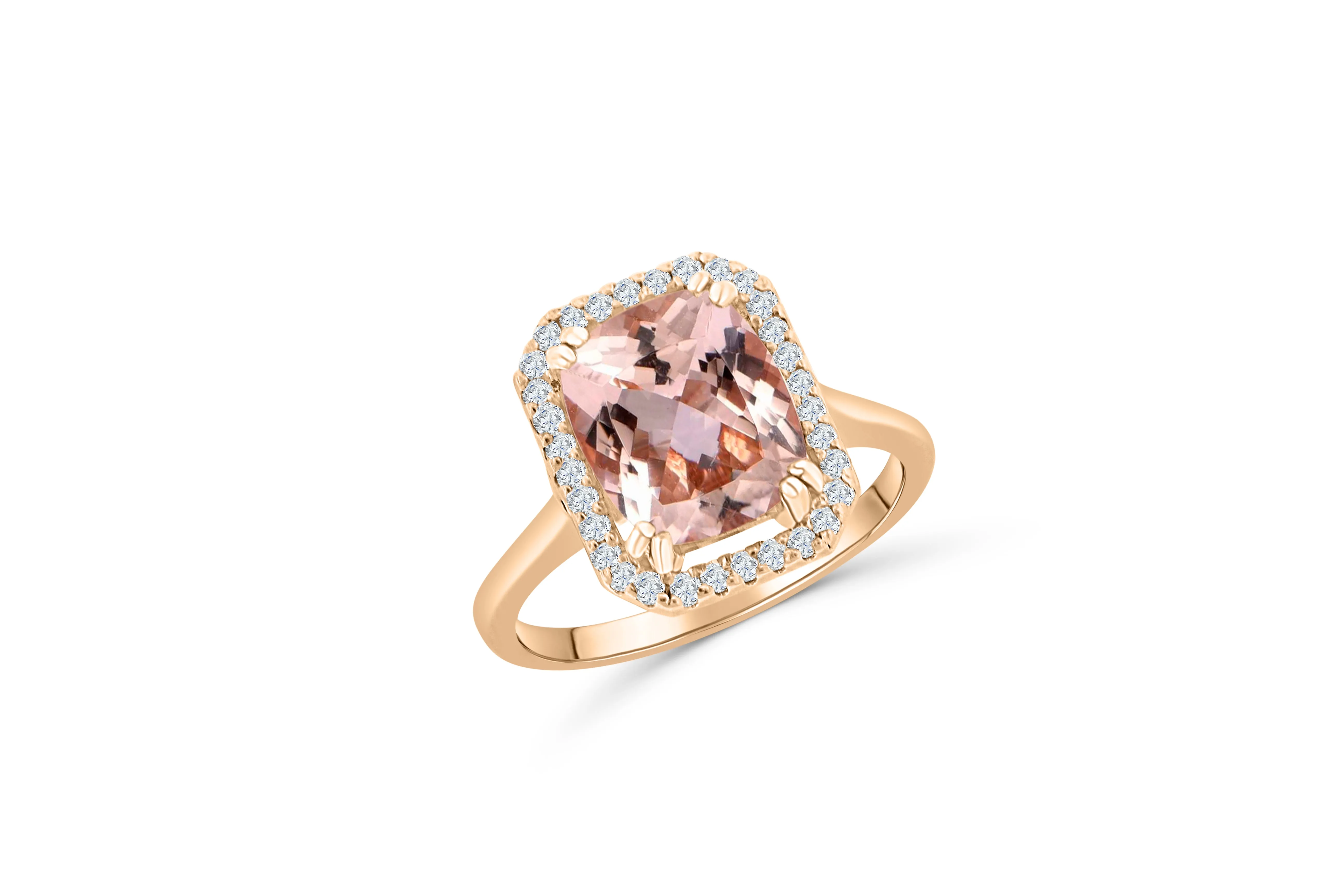 2.43 CT Cushion Morganite Diamond Ring 0.26 CT TW Diamonds 14K Rose Gold MGR001