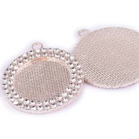 25mm Zinc alloy Double Rhinestones Blank Bezel pendant Trays base round pendant setting rose gold 10pcs