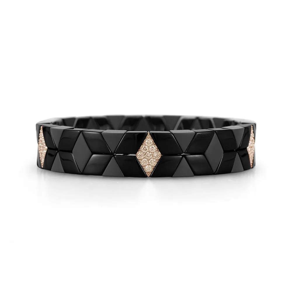 3-Station Black Ceramic Stretch Cube Bracelet