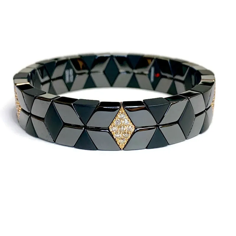 3-Station Black Ceramic Stretch Cube Bracelet