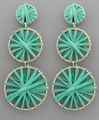 3-Tier Raffia Drop Earrings - Mint