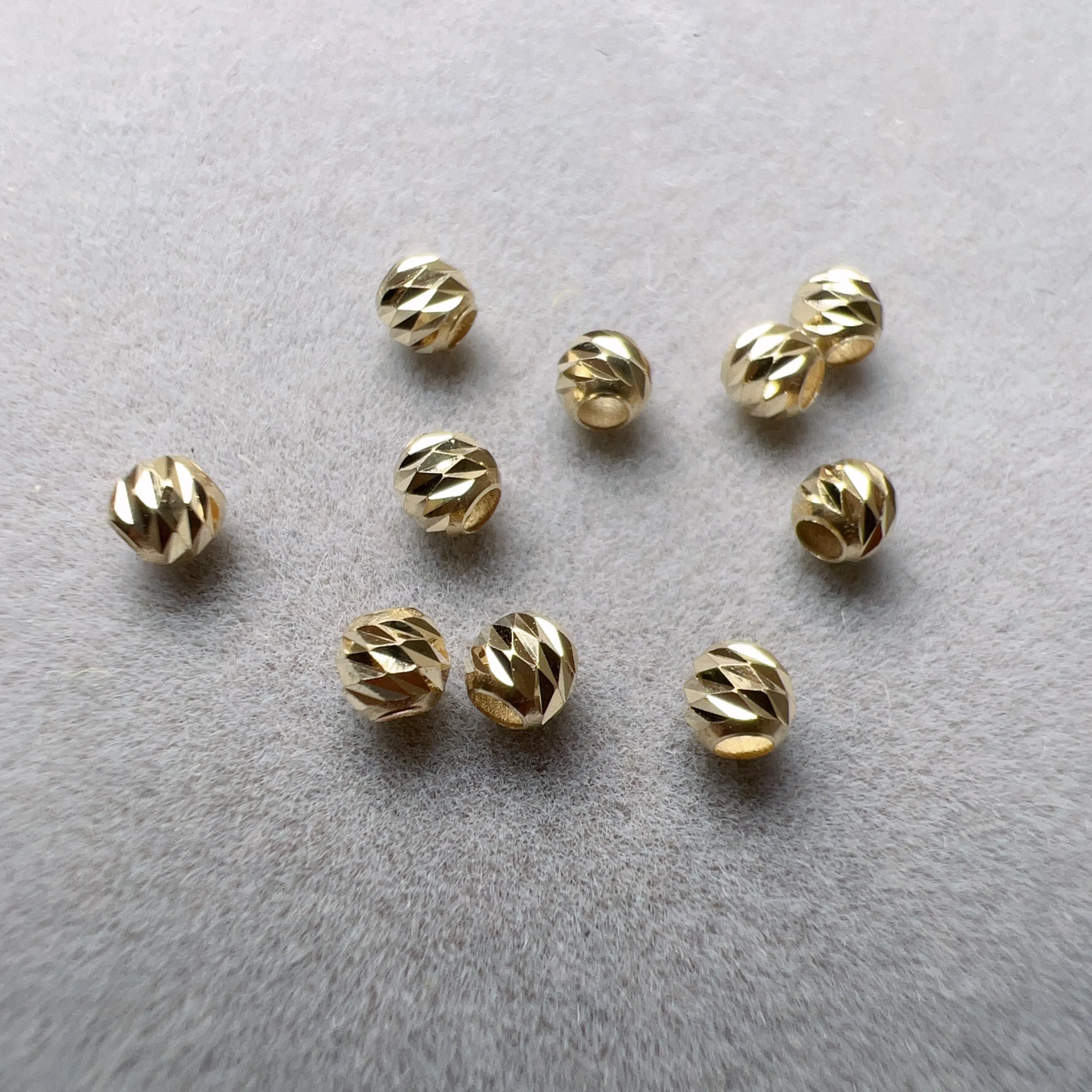 3mm 18K Yellow Gold Carving Round Beads Charms for DIY Jewelry Projects