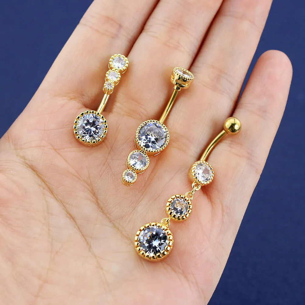 3PCS Clear CZ Belly Dangle Rings Belly Button Rings