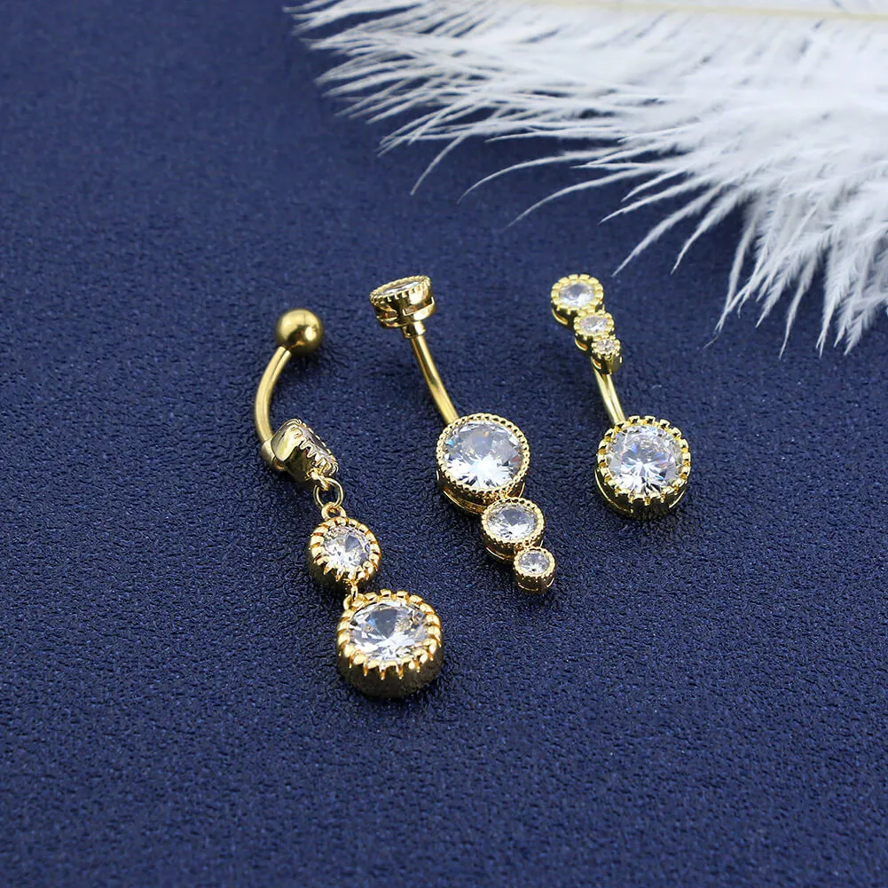 3PCS Clear CZ Belly Dangle Rings Belly Button Rings