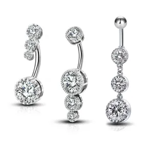 3PCS Clear CZ Belly Dangle Rings Belly Button Rings