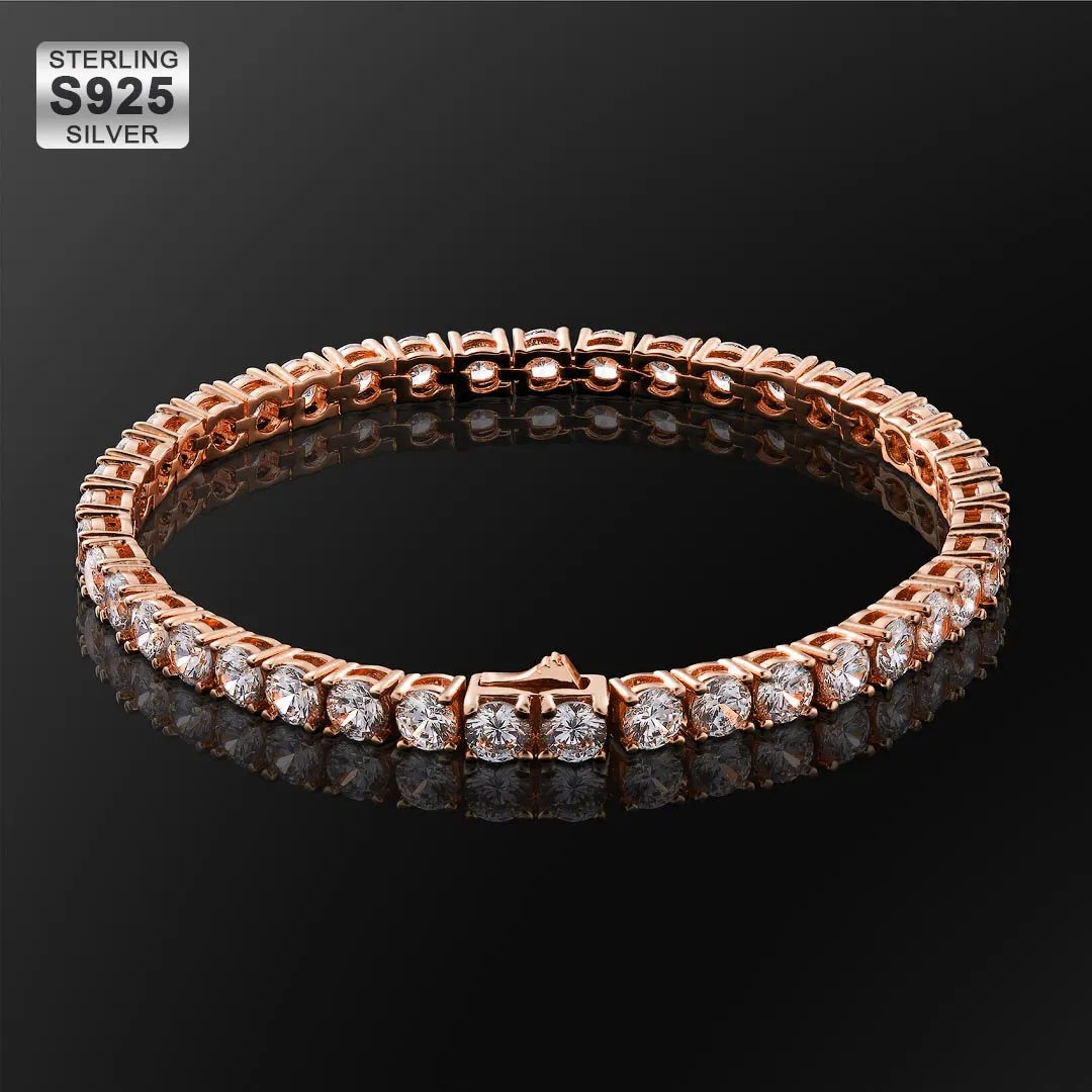 4mm 925 Sterling Silver White Gold/14K Gold/Rose Gold CZ Diamond Womens Tennis Bracelet KRKC