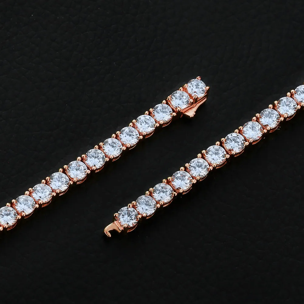 4mm 925 Sterling Silver White Gold/14K Gold/Rose Gold CZ Diamond Womens Tennis Bracelet KRKC