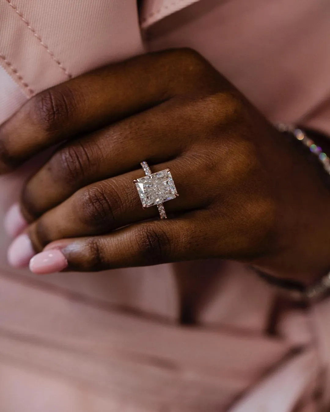 5.30 Carat Diamond and Radiant Cut Moissanite Engagement Ring