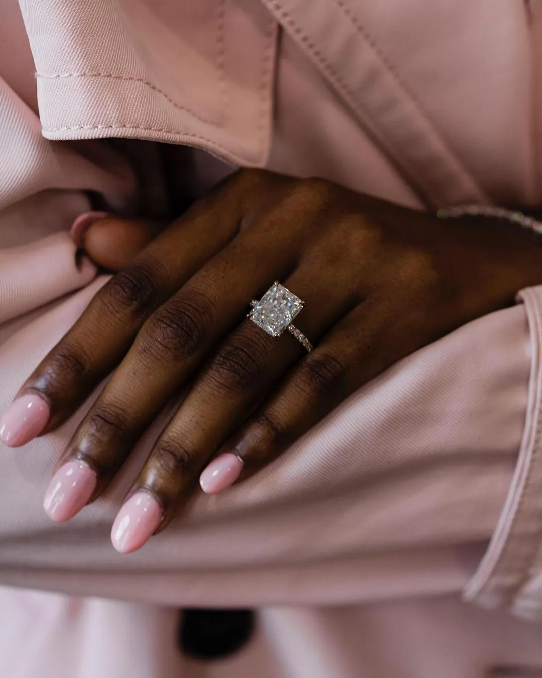 5.30 Carat Diamond and Radiant Cut Moissanite Engagement Ring