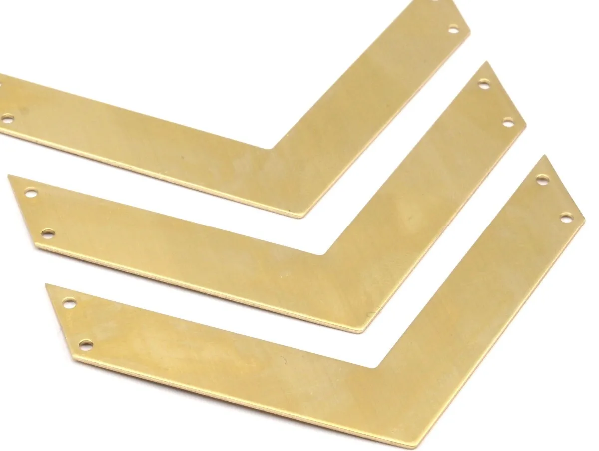 6 Raw Brass Chevron 4 Holes  (80x15x0.80mm)  A0892--N0619