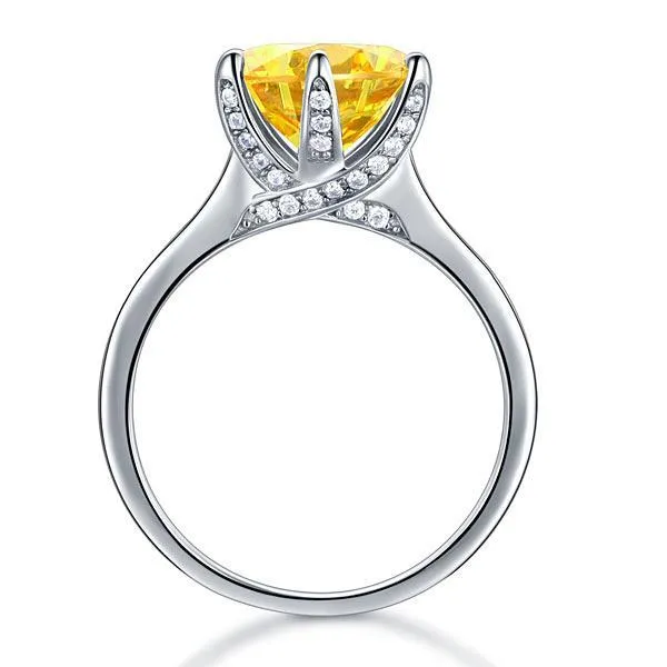 925 Sterling Silver Bridal Engagement Luxury Ring 3 Carat Yellow Canary Created Zirconia Jewelry MXFR8230