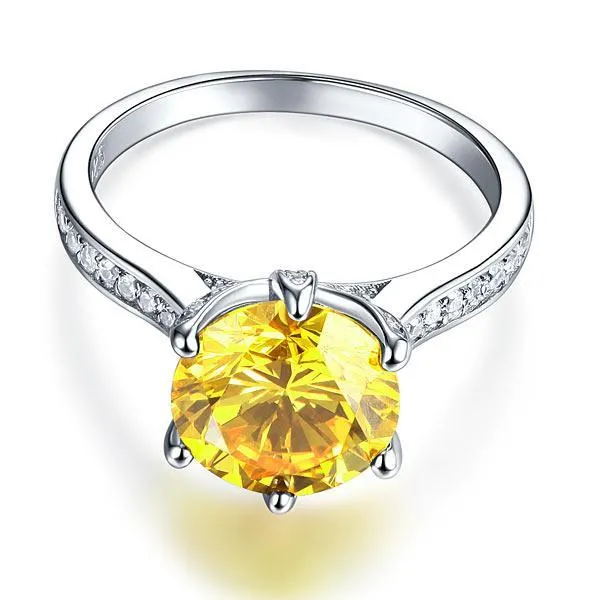 925 Sterling Silver Bridal Engagement Luxury Ring 3 Carat Yellow Canary Created Zirconia Jewelry MXFR8230