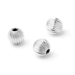 .925 Sterling Silver Corrugated Round Beads