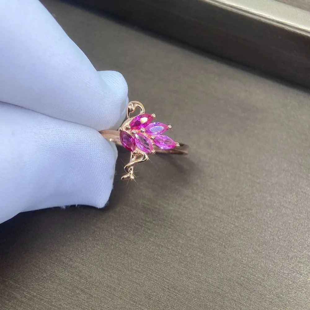 925 Sterling Silver Crystal Lovely Little Flamingo Ring Pink