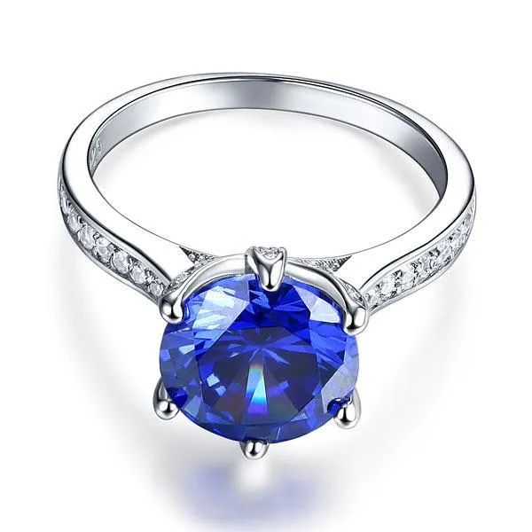 925 Sterling Silver Engagement Luxury Ring 3 Carat Blue Created Tanzanite Jewelry MXFR8229