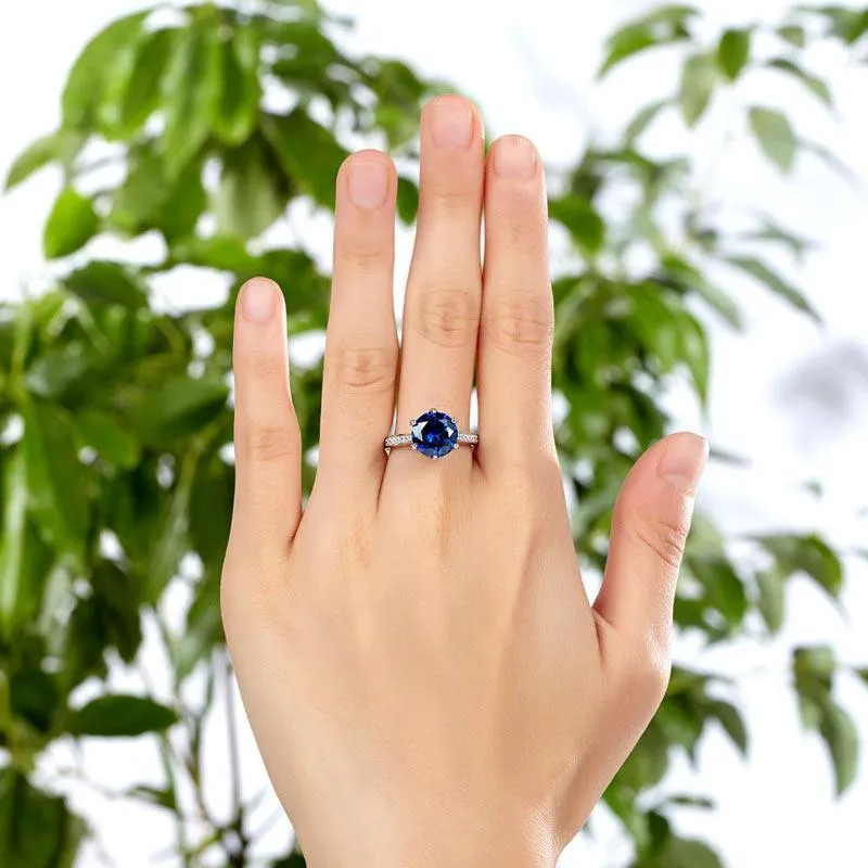 925 Sterling Silver Engagement Luxury Ring 3 Carat Blue Created Tanzanite Jewelry MXFR8229