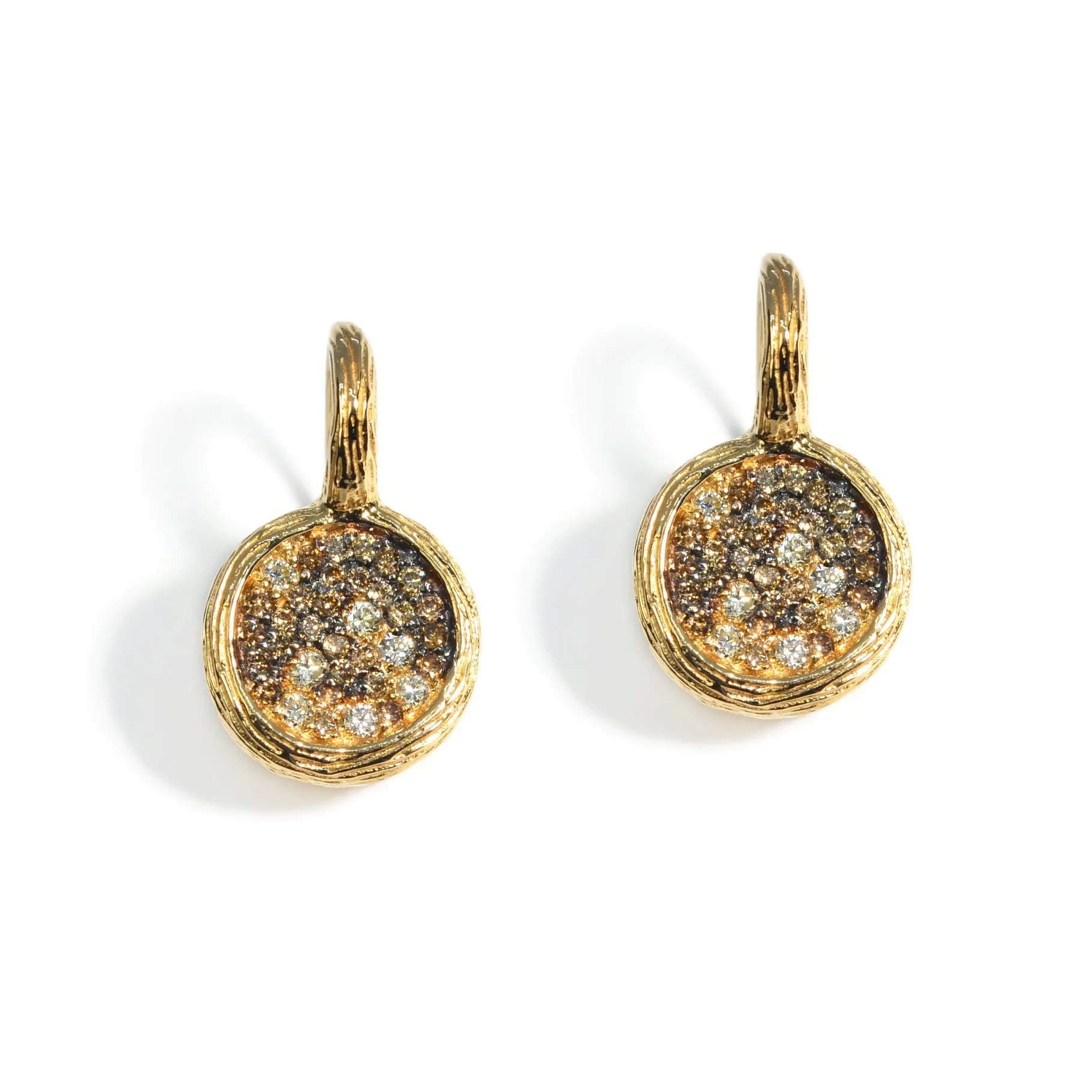 AFJ Diamond Collection - Cluster Drop Earrings with Champagne and White Diamonds, Yellow Gold