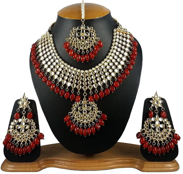 Alloy Choker Necklace Set in Red