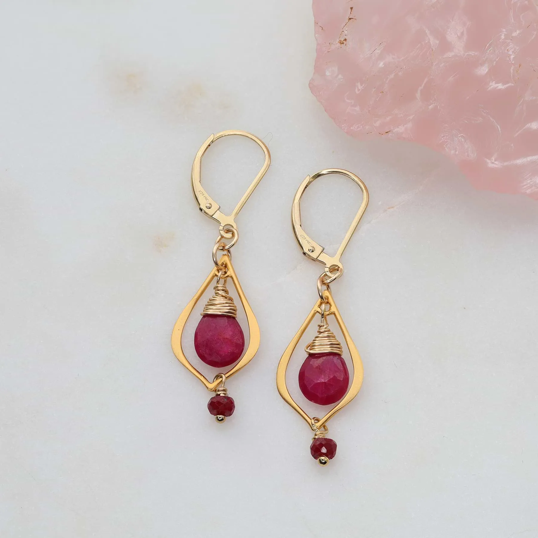 Amelie - Dainty Ruby Teardrop Gold Earrings