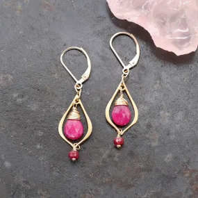 Amelie - Dainty Ruby Teardrop Gold Earrings